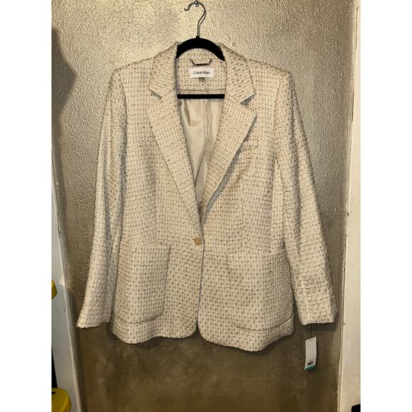 Calvin Klein Preppy Academia Professional Cream Textured Blazer - Picture 1 of 10